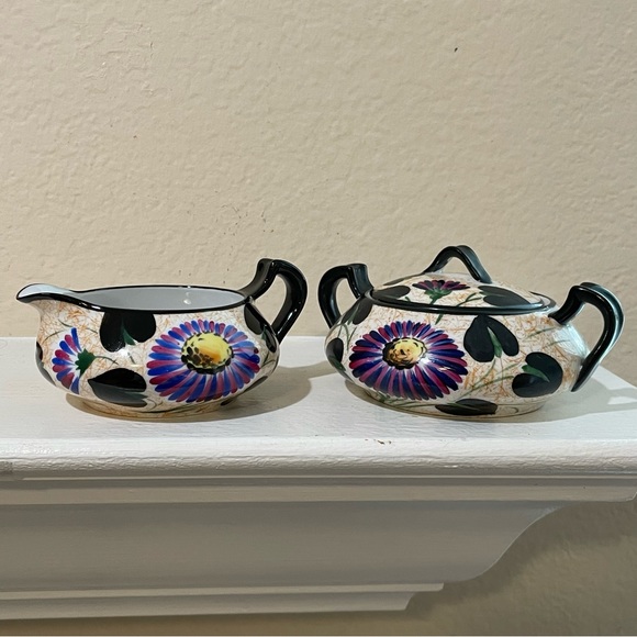 Vintage hand painted Meito china sugar bowl and creamer - Picture 2 of 16